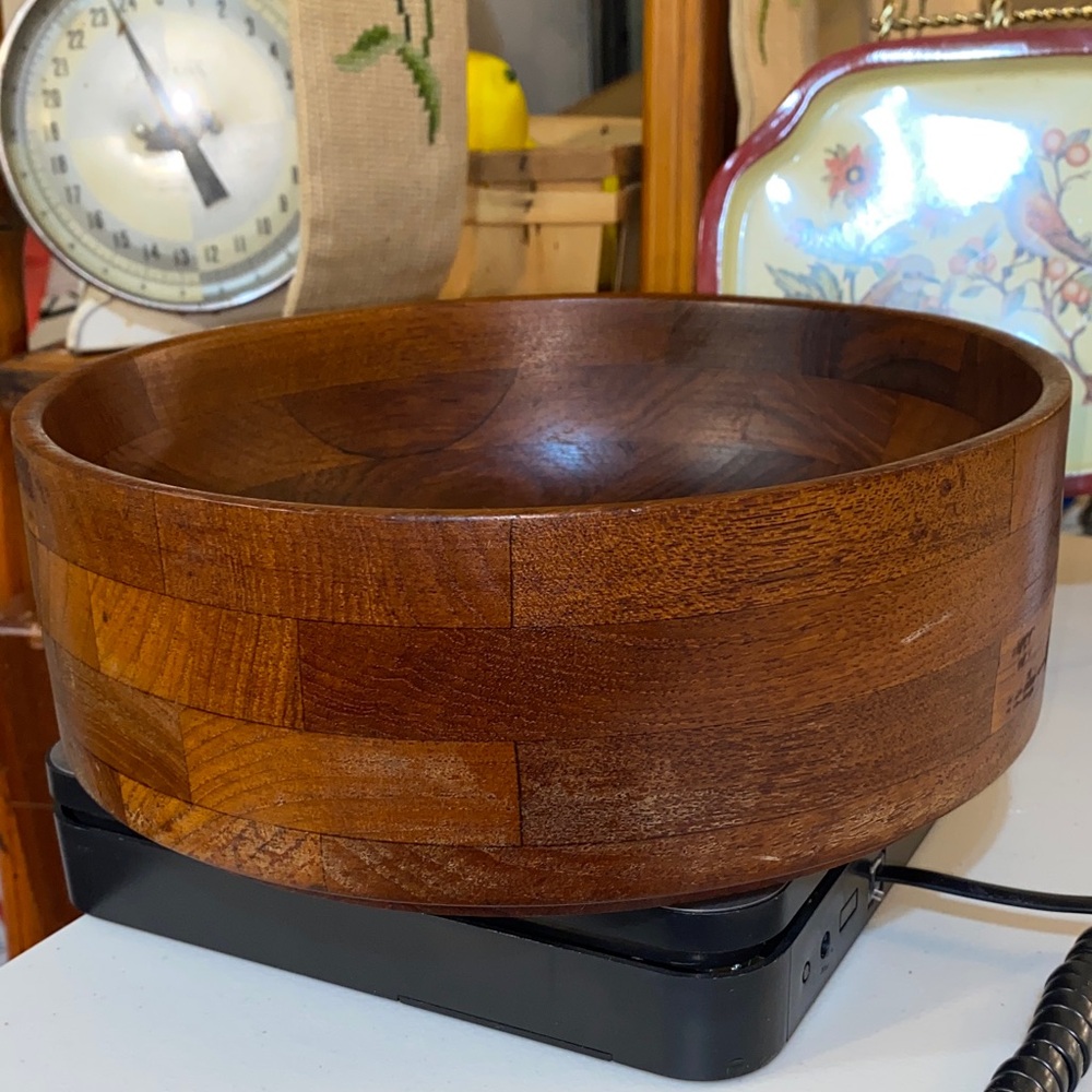 60s Mid Century Modern Staved Teak Salad Bowl, Vintage Scandinavian Design